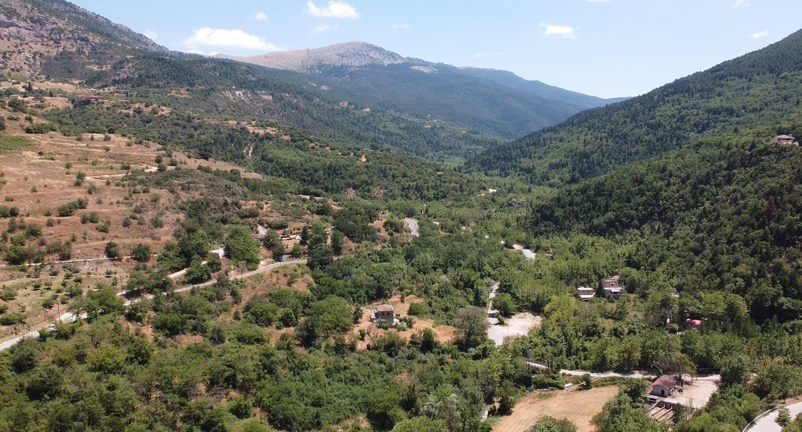 Aerial view of the valley and Chelmos mountains, Achaia, Greece